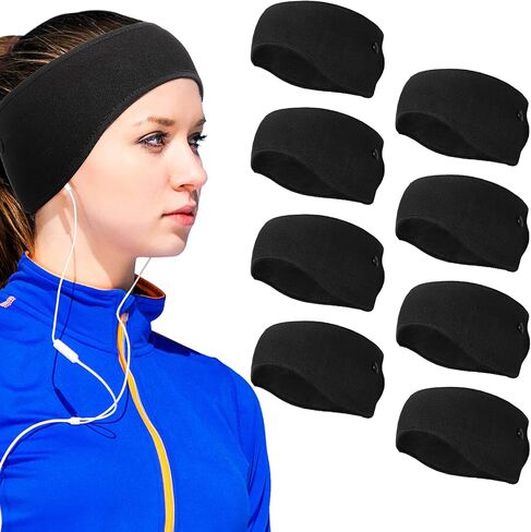 8 Pieces Ear Warmer Headbands with Buttons Fleece Muffs Headband Winter Running Sweatband Stretchy Ear Cover Cold Weather Ear Muffs Sports Earmuff for Women Men Cycling Skiing Jogging (Black) in Saudi Arabia