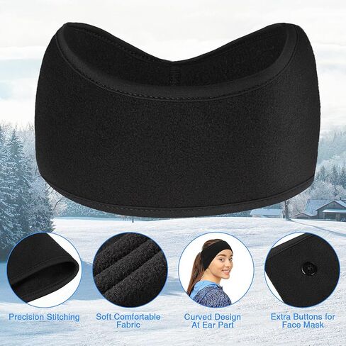 8 Pieces Ear Warmer Headbands with Buttons Fleece Muffs Headband Winter Running Sweatband Stretchy Ear Cover Cold Weather Ear Muffs Sports Earmuff for Women Men Cycling Skiing Jogging (Black) in Saudi Arabia