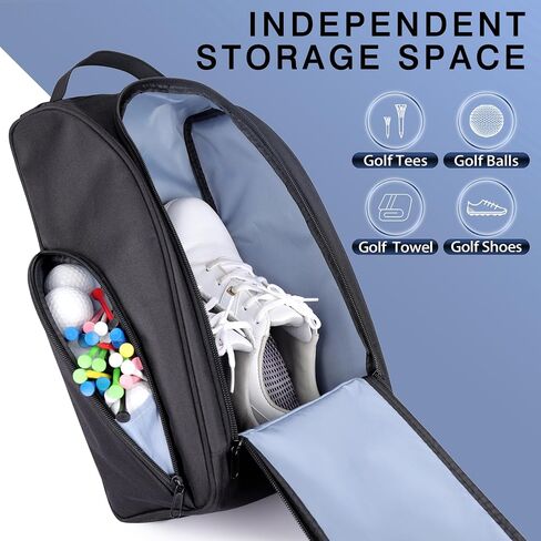 Golf Shoe Bag, Zipper Sports Shoe Strap Bag with Side Accessory Pocket for Storing Golf Accessories, Padded Golf Shoe Carry Bags with Clasped Strap Handle (Black) in Saudi Arabia