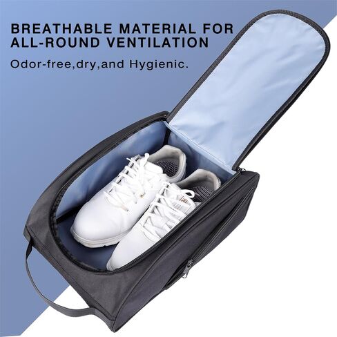 Golf Shoe Bag, Zipper Sports Shoe Strap Bag with Side Accessory Pocket for Storing Golf Accessories, Padded Golf Shoe Carry Bags with Clasped Strap Handle (Black) in Saudi Arabia