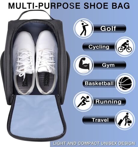 Golf Shoe Bag, Zipper Sports Shoe Strap Bag with Side Accessory Pocket for Storing Golf Accessories, Padded Golf Shoe Carry Bags with Clasped Strap Handle (Black) in Saudi Arabia