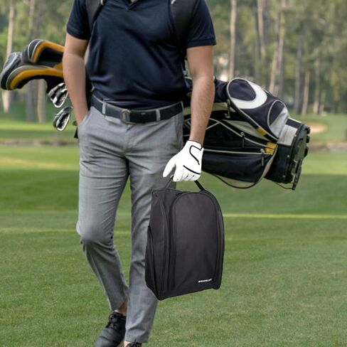 Golf Shoe Bag, Zipper Sports Shoe Strap Bag with Side Accessory Pocket for Storing Golf Accessories, Padded Golf Shoe Carry Bags with Clasped Strap Handle (Black) in Saudi Arabia