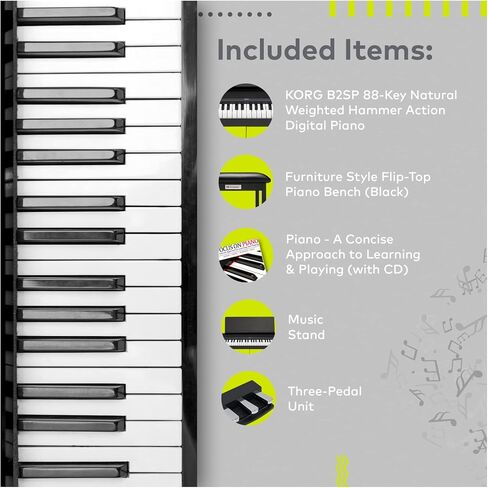 مجموعة بيانو رقمي KORG B2SP مكونة من 88 مفتاحًا مع مجموعة حامل مع وحدة ثلاثية الدواسات ومقعد بيانو وكتاب بيانو (3 عناصر) in Saudi Arabia