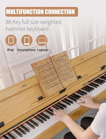 88-Key Wooden Digital Piano Heavy Hammer Keyboard - Full-Size Weighted Electric Piano for Beginners, with Sheet Music Stand, Triple Pedal, Power Adapter, and USB-MIDI Support-Dark Brown in Kuwait