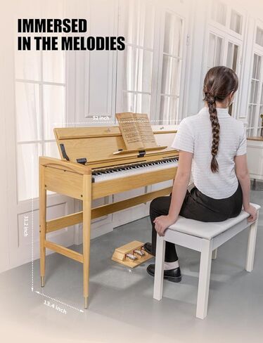 88-Key Wooden Digital Piano Heavy Hammer Keyboard - Full-Size Weighted Electric Piano for Beginners, with Sheet Music Stand, Triple Pedal, Power Adapter, and USB-MIDI Support-Dark Brown in Kuwait