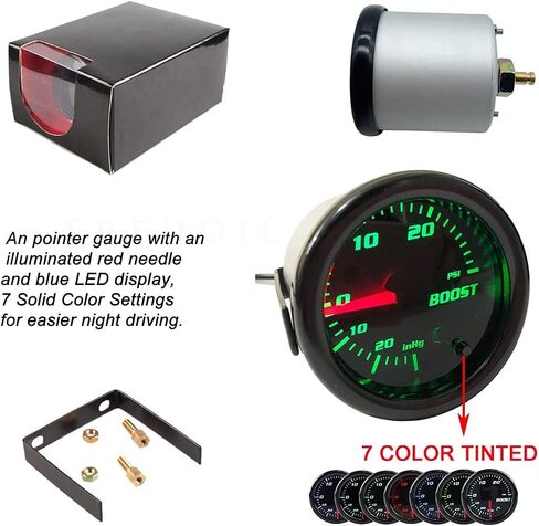 Black 52mm 2" Turbo Boost Gauge 0-30 PSI Pressure Vacuum Turbo Meter with 7 Color Tinted (with Gauge Cup) in Saudi Arabia