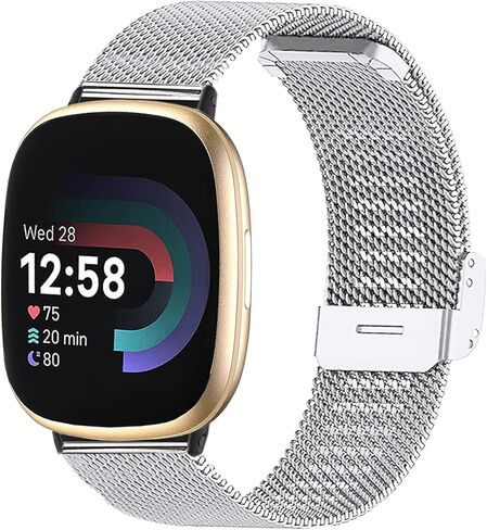 أساور ماتيل متوافقة مع Fit bit Versa 3/Versa 4/Sense/Sense 2 للنساء والرجال، سوار معصم بديل شبكي من الفولاذ المقاوم للصدأ من أجل Fit bit Versa 4/Fit bit Versa 3 in Kuwait