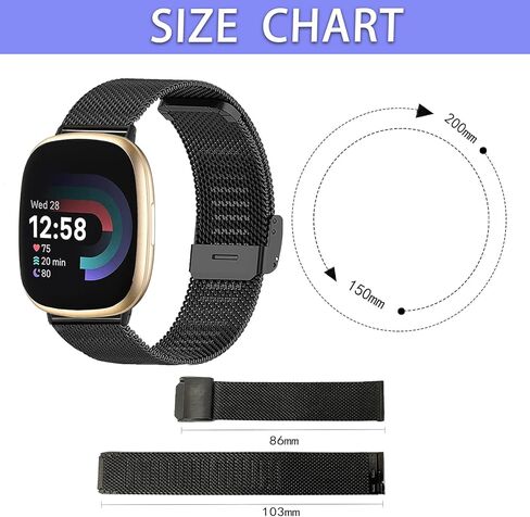 أساور ماتيل متوافقة مع Fit bit Versa 3/Versa 4/Sense/Sense 2 للنساء والرجال، سوار معصم بديل شبكي من الفولاذ المقاوم للصدأ من أجل Fit bit Versa 4/Fit bit Versa 3 in Kuwait