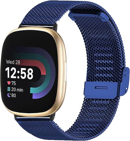 أساور ماتيل متوافقة مع Fit bit Versa 3/Versa 4/Sense/Sense 2 للنساء والرجال، سوار معصم بديل شبكي من الفولاذ المقاوم للصدأ من أجل Fit bit Versa 4/Fit bit Versa 3 in Saudi Arabia
