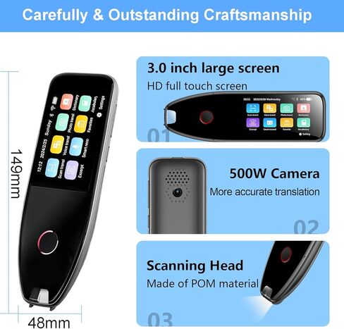 قلم قراءة، قارئ قلم مترجم 134 لغة لعسر القراءة، قلم ماسح ضوئي لترجمة اللغات الأجنبية، جهاز تحويل النص إلى كلام للطلاب البالغين (أسود) in Kuwait