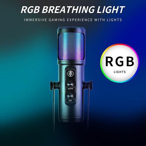 ميكروفون USB مكثف USB لمجموعة ميكروفون ألعاب الكمبيوتر مع إضاءة RGB وحامل ذراع قابل للتعديل وحامل صدمات للبث والتسجيل الصوتي والبث والألعاب in Saudi Arabia