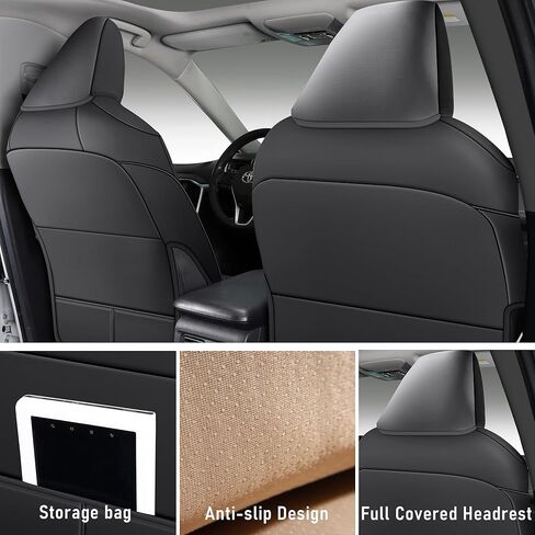 أغطية مقاعد السيارة RAV4 ملائمة حسب الطلب 2019-2024، مجموعة كاملة من الجلود المضادة للانزلاق لحماية وسادة السيارة تناسب Toyota RAV4 (ليس للهجين، Prime، Adventure، TRD-Off) in Kuwait