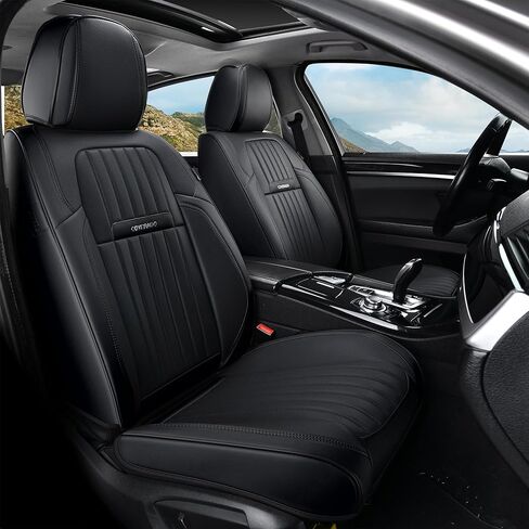 Coverado Seat Covers, Car Seat Covers Front Seats, Car Seat Cover, Car Seat Protector Waterproof, Car Seat Cushion Nappa Leather, Black Seat Covers for Cars Carseat Cover Universal Fit for Most Cars in Saudi Arabia