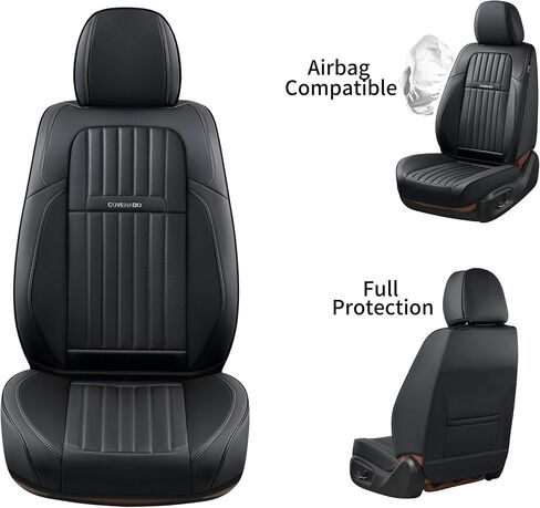 Coverado Seat Covers, Car Seat Covers Front Seats, Car Seat Cover, Car Seat Protector Waterproof, Car Seat Cushion Nappa Leather, Black Seat Covers for Cars Carseat Cover Universal Fit for Most Cars in Saudi Arabia