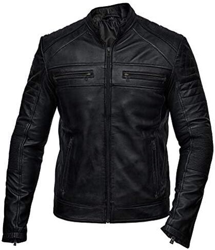 Mens Biker Vintage Antique Brown Cafe Racer Real Leather Jacket in Kuwait