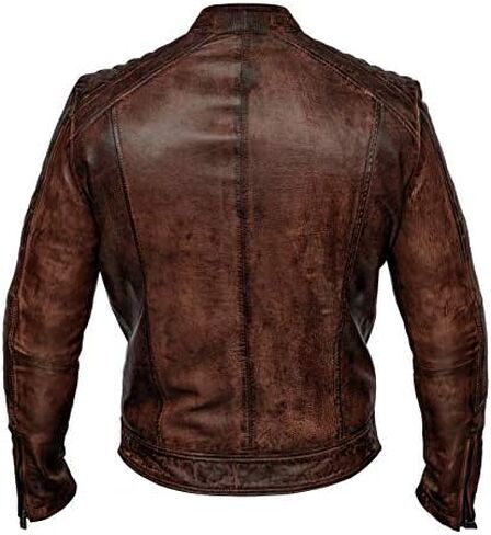 Mens Biker Vintage Antique Brown Cafe Racer Real Leather Jacket in Kuwait