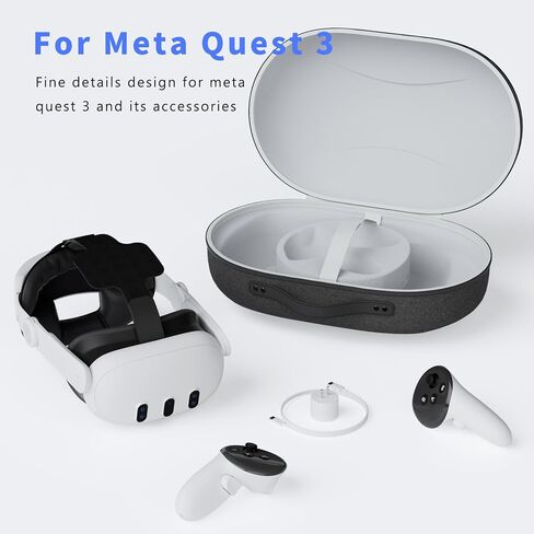 حقيبة حمل صلبة متوافقة مع 2023 Meta Quest 3، مناسبة لحزام الرأس Elite مع وحدة تحكم تعمل باللمس، وكابل USB-C، وتخزين البطارية والشاحن، وحقيبة سفر لملحقات الواقع الافتراضي لـ Oculus Quest 3، أسود in Kuwait