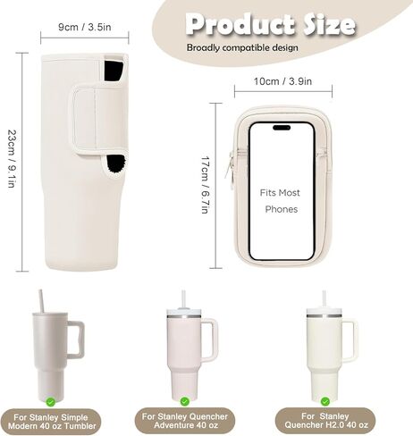 حقيبة حامل زجاجات المياه مع جيب للهاتف لكوب ستانلي 40 أونصة، حقيبة حامل زجاجة مياه من النيوبرين من كيكيمو مع حزام قابل للتعديل وحلقة تسلق لكوب ستانلي، ملحقات مثالية أثناء التنقل (أبيض) in Kuwait
