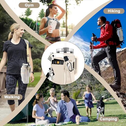 حقيبة حامل زجاجات المياه مع جيب للهاتف لكوب ستانلي 40 أونصة، حقيبة حامل زجاجة مياه من النيوبرين من كيكيمو مع حزام قابل للتعديل وحلقة تسلق لكوب ستانلي، ملحقات مثالية أثناء التنقل (أبيض) in Kuwait