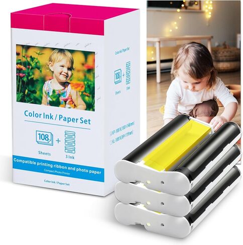 حبر وورق Canon Selphy CP1300 المتوافق مع Markurlife KP-108IN 3 خراطيش حبر ملونة 108 ورقة 4x6 ورق صور لطابعة الصور Canon Selphy CP1500 CP1200 CP1000 CP910 CP900 CP810 CP800 in Kuwait