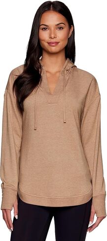 RBX Active Women's French Terry Hoodie Top with Thumbholes Lightweight Long Sleeve Hoodie Pullover Tunic for Yoga Casual Wear in Saudi Arabia