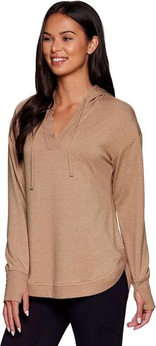 RBX Active Women's French Terry Hoodie Top with Thumbholes Lightweight Long Sleeve Hoodie Pullover Tunic for Yoga Casual Wear in Saudi Arabia