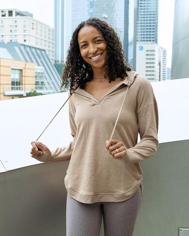RBX Active Women's French Terry Hoodie Top with Thumbholes Lightweight Long Sleeve Hoodie Pullover Tunic for Yoga Casual Wear in Saudi Arabia