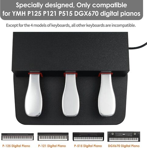 Portable 3-Pedal Board unit for Electric pianos keyboards, Soft pedal & Sostenuto pedal & Sustain pedal, Anti-slip 3 Pedal Compatible With Yamaha P125 P121 P515 DGX670 Digital pianos keyboards (Black) in Saudi Arabia