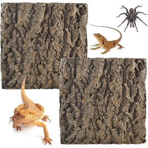2PCS Natural Cork Terrarium Background,11.81 x 11.81 Inch Reptile Bark Background 3D Bearded Dragon Tank Climbing Mat Habitat Decoration for Lizard Gecko Chameleon Tortoise Snake Spider Frog
