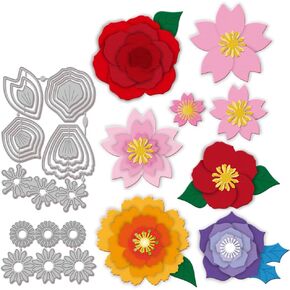 GLOBLELAND 3D Rose Petals Flowers Cutting Dies for DIY Scrapbooking Metal Camellia Cut Dies Cherry Blossoms Wild Flowers Die Cuts for Card Making Embossing Photo Album Craft Decor