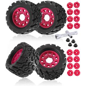 إطارات RC لـ 1/10 Stampede Rustler Hoss ، 1/10 Arrma Granite Vorteks Big Rock ، 1/0 محوري Losi Redcat RC4WD ، 12 مم/14 ملم عجلة الشاحنة RC والإطارات 4Pack (برتقالي)