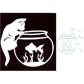 Lzbrdy Cat on Fish Tank Metal Dies for Card Making Scrapbort