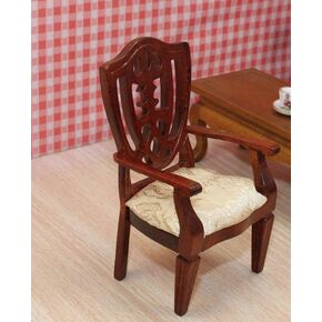 1:12 Dollhouse Furniture Miniatures Wood Chippingdale Style Armed Chair Brown ؛ 4.8x4.2x8.5cm ارتفاع