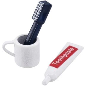 Miniature Bathroom Set, 1:12 Scale Dollhouse Accessories, 3 Pieces with Toothbrush and Cup, 1 Inch Height