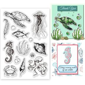 سلحفاة بحرية في المحيط الصيفي ختمات صيفية لسلحفاة Craft Craft Clear Clear لتصنيع البطاقات ، الديكور البحري Shell Starfish الحيوانات