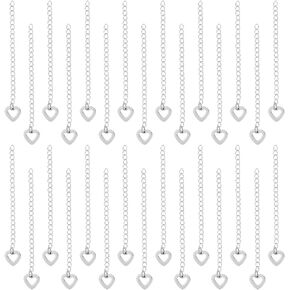 UniCraftale 40pcs سلسلة القلادة الموسع 60 مم سلاسل امتداد الفولاذ المقاوم للصدأ مع سحر القلب علامات تبويب القلادة سوار تمديد سلسلة من Anklet لصنع المجوهرات DIY