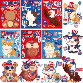 4th of July Craft for Kids Patriotic Stickers DIY Make a Face Sticker for Independence Day Party Favor Games Activities 24Pcs