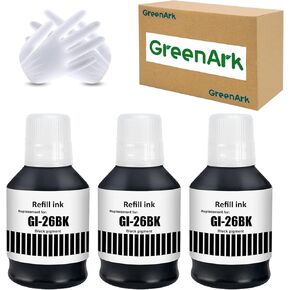 Greenark GI-26 GI26 BALCK BUNGE RFILL حبر متوافق مع استبدال حبر زجاجة Canon GI-26 لـ Canon Maxify GX3020 GX5020 GX5520X GX6020 GX6021 GX7020 GX7020X GX7021 (3 PACKS ، Black)
