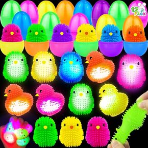 AMENON 12 Pack Easter Eggs Prefilled with Chick LED Puffer Balls, Light Up Stress Relief Fidget Toys Squeeze Sensory Ball for Kids Boys Girls Easter Basket Stuffers Egg Hunt Fillers Party Favor Gift