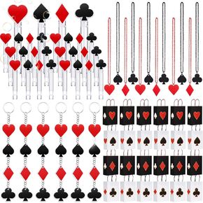 96 Pcs Casino Party Favors Poker Las Vegas Night Party Supplies Bubble Wands Keychain Beaded Necklace and Paper Bag Game Gift Bag Stuffers for Casino Birthday Party Supplies Decorations