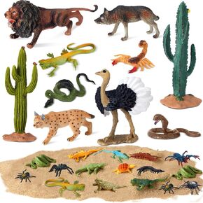 Jexine 25 Pack Desert Animals Stepurines مجموعة أشجار النموذج مجموعة Desert Doiorama يزود بأرقام الحيوانات مع التماثيل الشجرة والصبار حشرات راتنجات للأطفال تفضل مشاريع مدرسة عيد ميلاد الأطفال