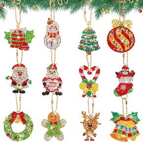 NQEUEPN 12PCS عيد الميلاد الماس أدوات المفاتيح الفنية ، ألواح DIY عيد الميلاد الماس التجميد الطلاء سانتا كلوز ، اكليلا من الزهور ، شجرة عيد الميلاد معلقة