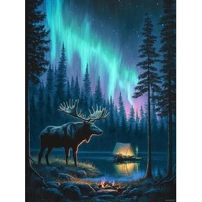 Jxavaxde Forest Moose Diamond Painting ، Fun Diy التفاعل Craft Painting للبالغين ، مناسبة لديكور غرفة نوم ديكور المنزل أو هدية للأصدقاء 12x16 بوصة