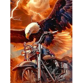 YEEIFFD Eagle and Motorcycle Diamond Painting Kits for Adults, Motorcycle 5D DIY Diamond Art Kits Full Drill Diamond for Gift Wall Decor Gem Arts 12x16inch