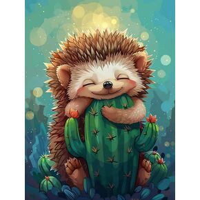 Pavemlo 5D Diamond Art Kits for Adults Cute Hedgehog, Full Drill Diamond Art Animal Cactus Pictures Paint with Diamonds, DIY Cross Stitch Jewel Art Rhinestone Craft for Home Wall Decor 12x16 inch