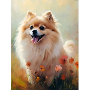 KAYEIUU 5D Pomeranian Dog Diamond Art Painting Kits for Adults, Pomeranian Dog Smiling Diamond Dots Paintings for Beginners Home Wall Decor Gifts 12x16 inch