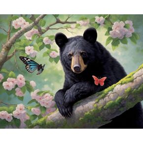 مجموعة اللوحة الماس السوداء ذات الدب الأسود الجميل ، 5D كامل الحفر الماس AR ، T Little Black Bear Diamond Paint Gem ، طلاء الدببة مع الماس للبالغين ديكور المنزل (16x12 بوصة)