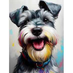 مجموعات الطلاء Jxavaxde Diamond للبالغين ، 5D كامل مستدير Diamond Dic Kit Kit Diamond Art ، قياسية Schnauzer Dots Painting للمبتدئين ، حبات DIY لديكور الجدار المنزلي 12x16 بوصة