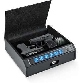 Adimo Biometric Gun آمن للمسدسات ، ومسدس البصمات السريع للوصول السريع مع لوحة مفاتيح المفاتيح ومفاتيح الإضاءة الخلفية ، والوضع الصامت ، ومسدسات كاملة الحجم أو 2 مضغوط ، للسيارة أو السيارة أو استخدام الدرج