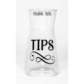 Tip Jar for Bartenders, Musicians, Restaurants, Weddings, Street Performers - Clear, Cylindrical, Borosilicate Glass, 7.5'' H x 4'' W, Dishwasher Safe